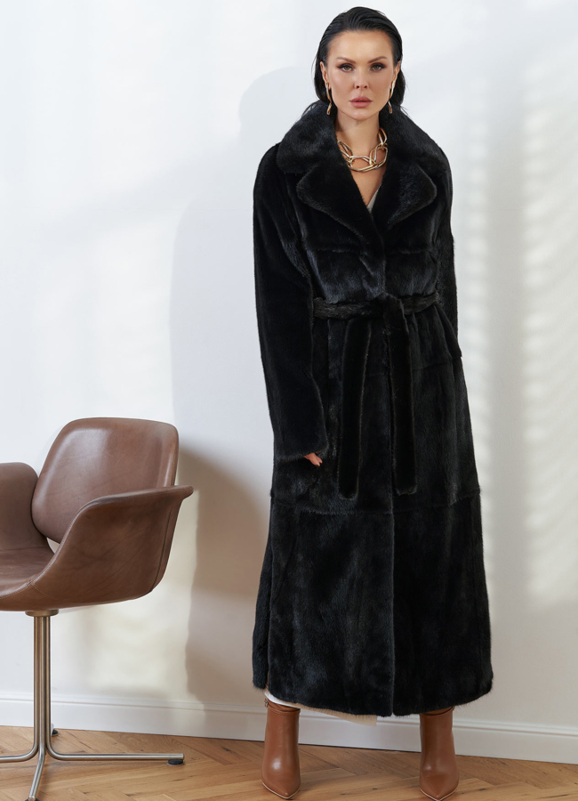 Шуба из меха скандинавской норки модель № 28080 меха малина