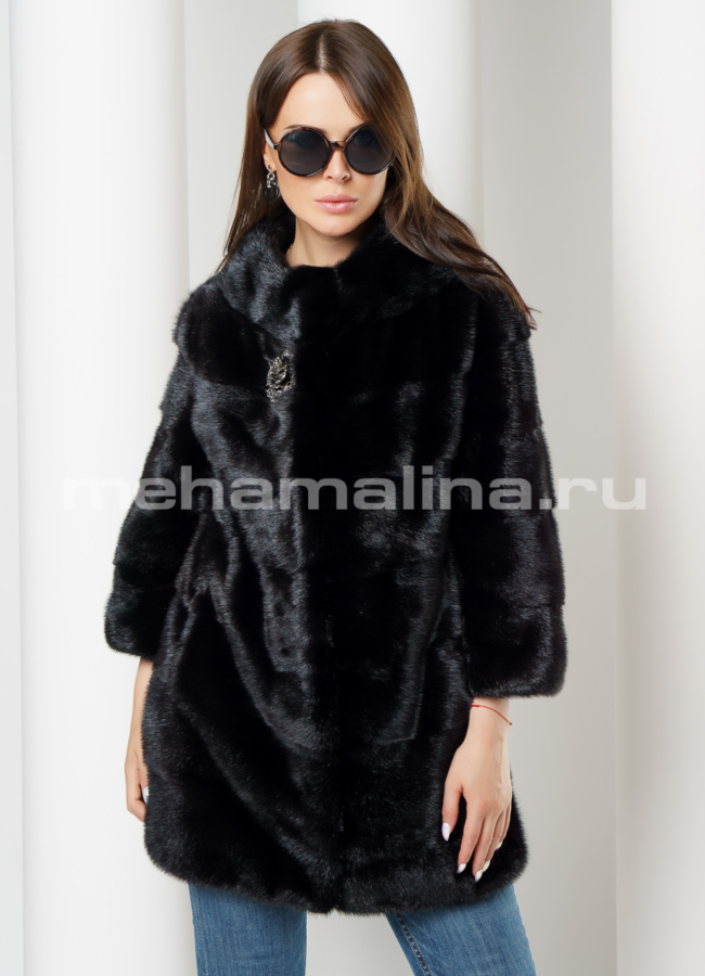 Черная норковая шуба модель № S-627 универмаг малина