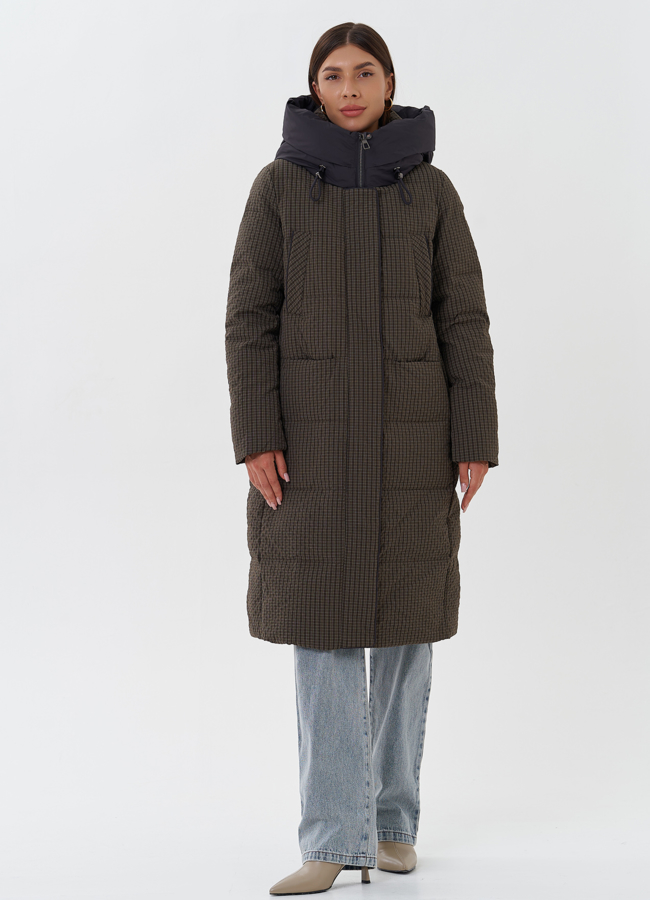 Женский пуховик с принтом модель № 28566 меха малина