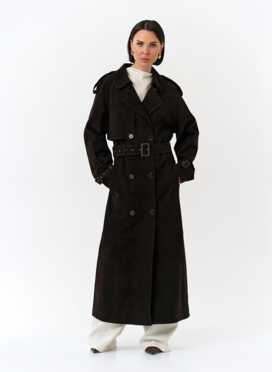 Женский длинный плащ из натуральной замши