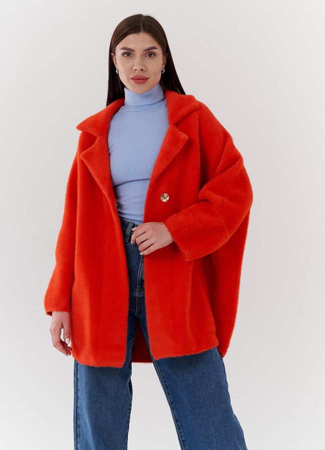 Женский кардиган с английским воротником  модель № 24110 меха малина