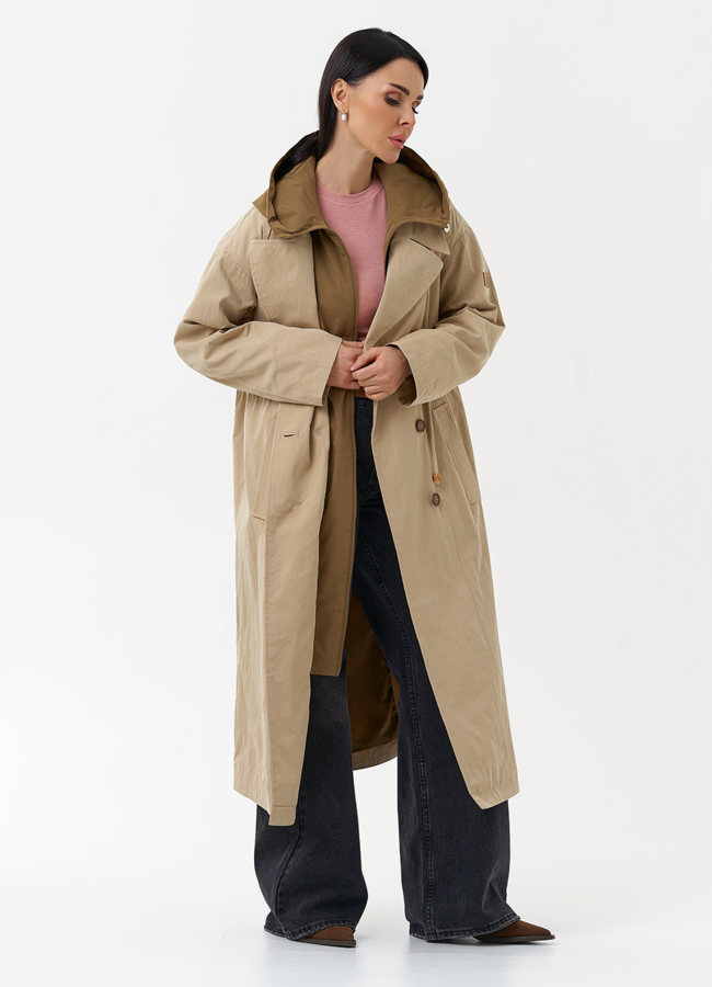 Длинный плащ парка с капюшоном модель № 30037 универмаг малина