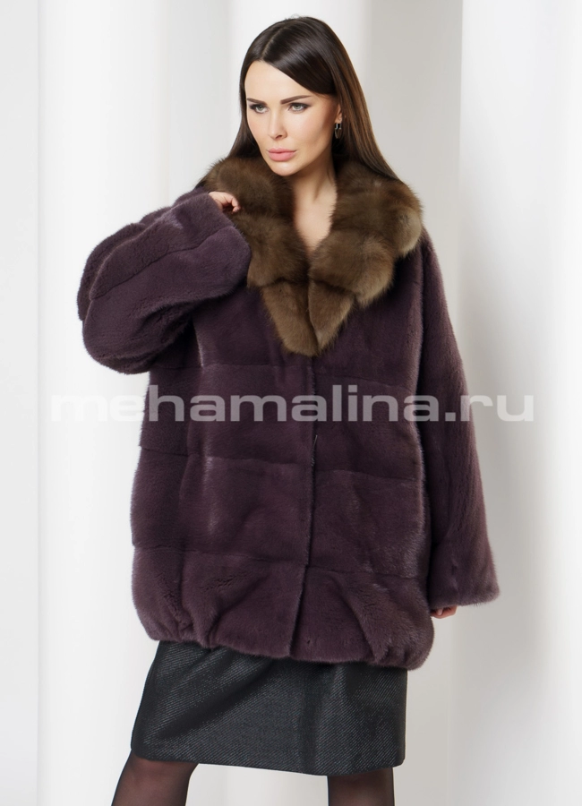 Цветная норковая шуба модель № S-678 меха малина