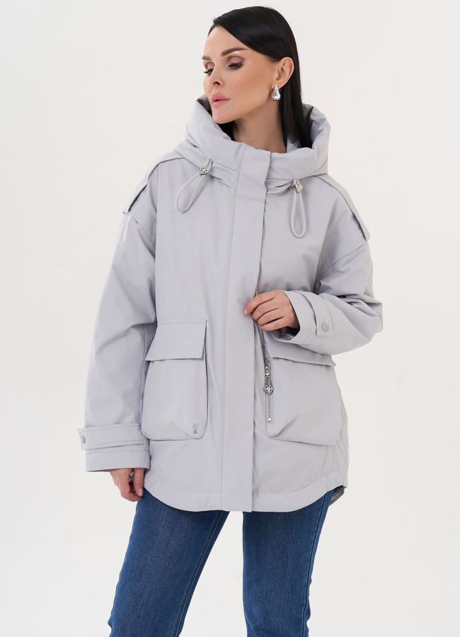 Женская куртка с капюшоном серого цвета модель № 27006 в кредит
