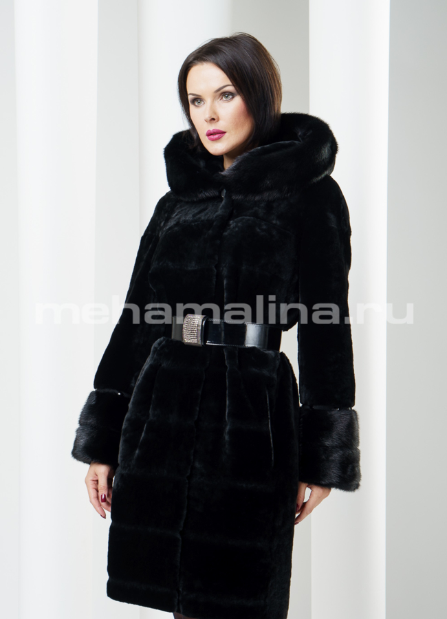 Шуба из мутона с норковым оформлением модель № S-225 в кредит