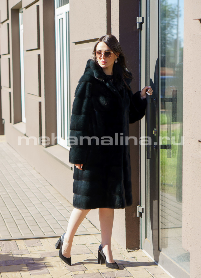Норковая шуба  модель № S-697 меха малина