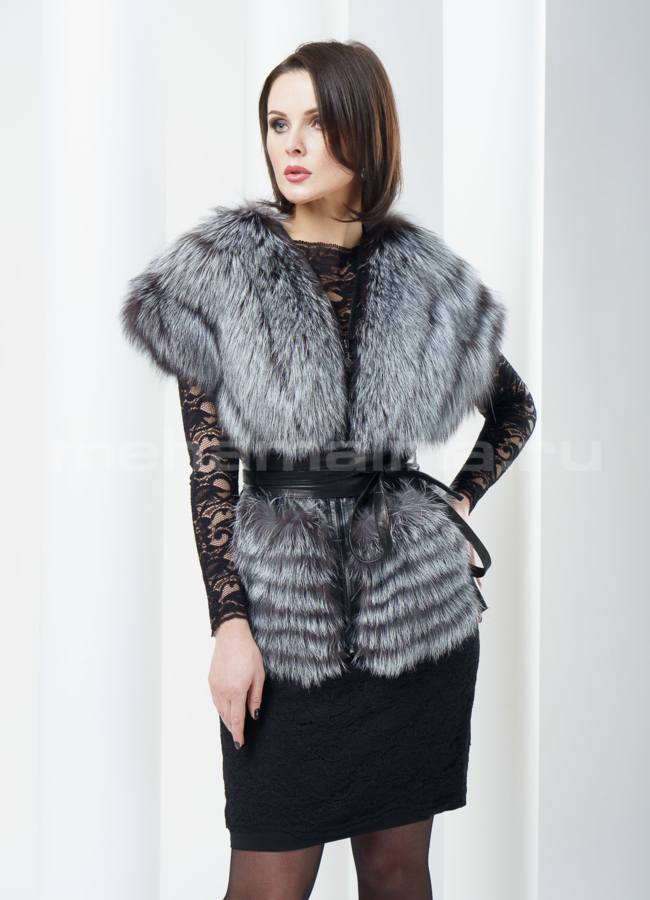 Женская жилетка с чернобуркой модель № M-33 меха малина