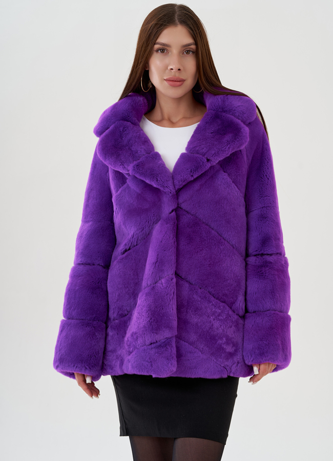 Укороченная шуба из кролика в фиолетовом цвете модель № 81161 универмаг малина