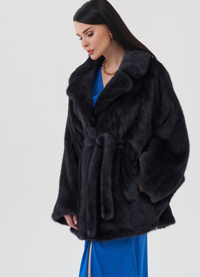 Шуба из норки с английским воротником  модель № 24657 универмаг малина