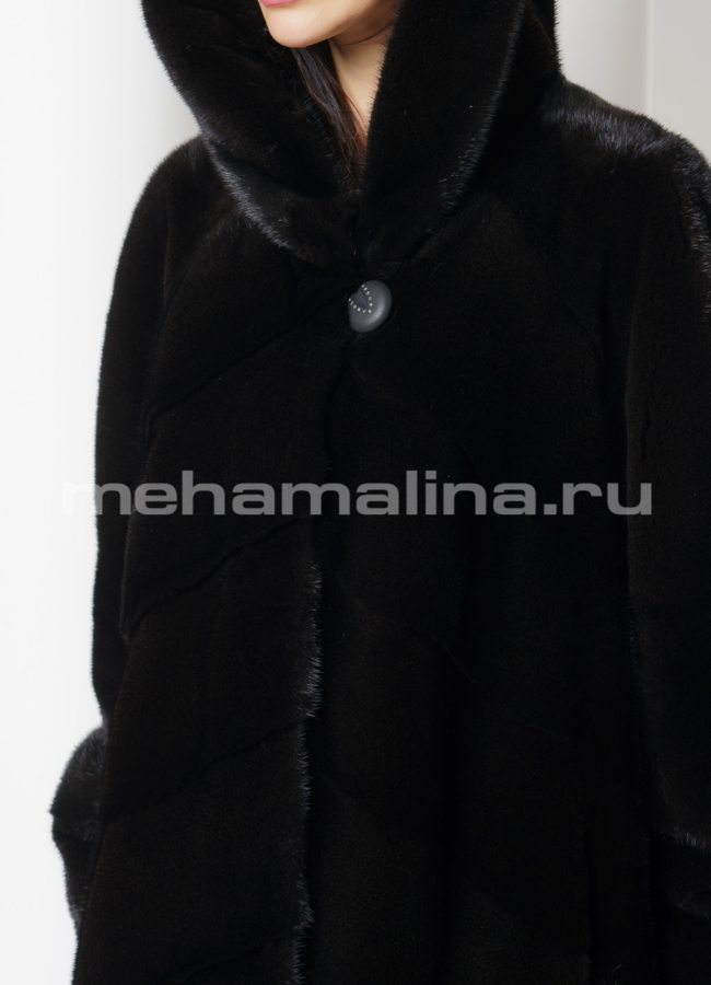 Норковая шуба с капюшоном модель № S-747 в рассрочку