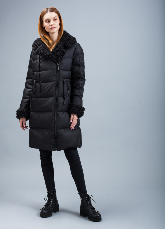 Пуховик женский модель № П-349 меха малина