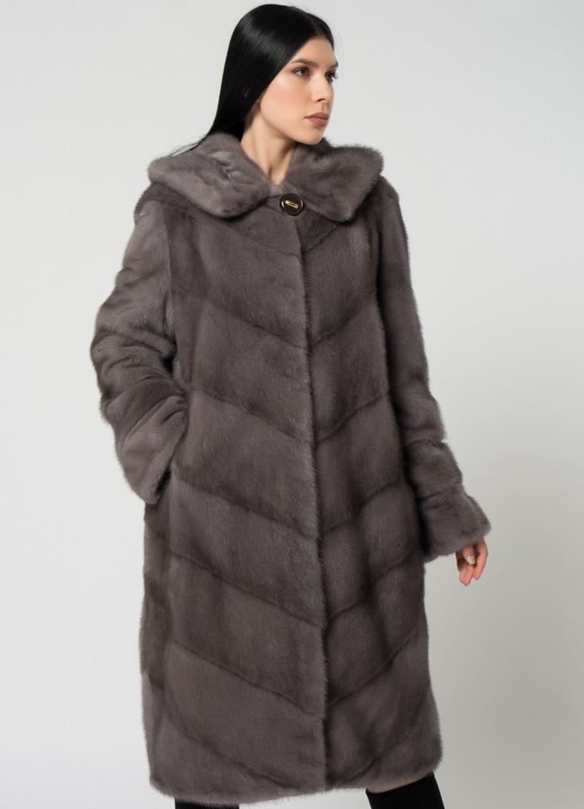 Светлая длинная шуба из норки модель № 1505 универмаг малина