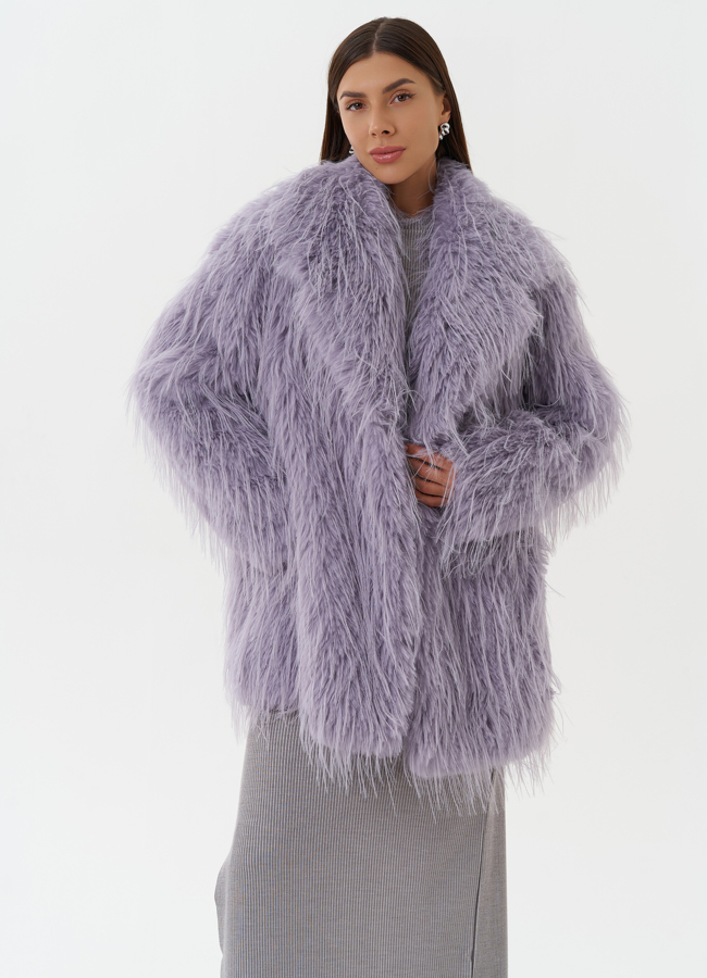 Шуба под эко страуса с поясом модель № 27811 универмаг малина