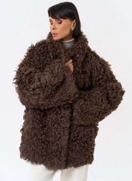 Женская двухсторонняя дубленка с воротником стойкой 