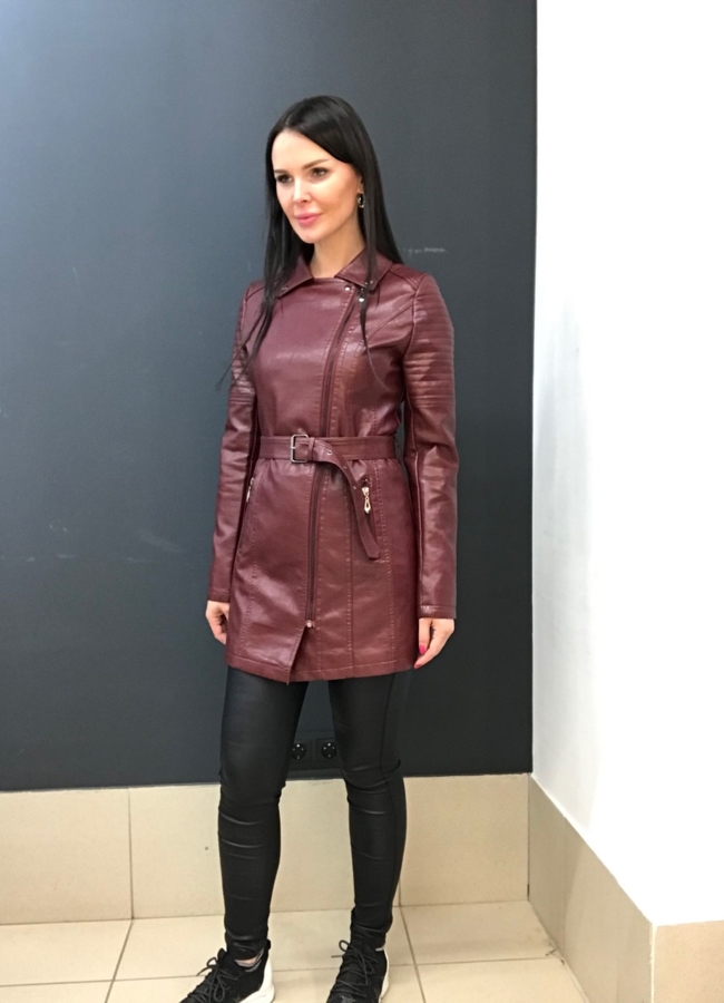 Куртка из эко кожи бордовый цвета  модель № 678D в рассрочку