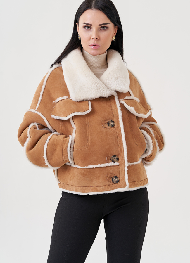 Женская дубленка с английским воротником  модель № 23906 универмаг малина