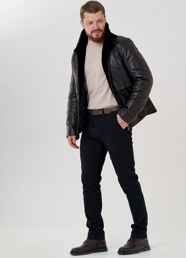 Мужской пуховик из натуральной кожи модель № 79169 универмаг малина