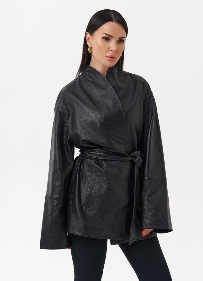 Жакет с поясом из натуральной кожи модель № 4582 универмаг малина