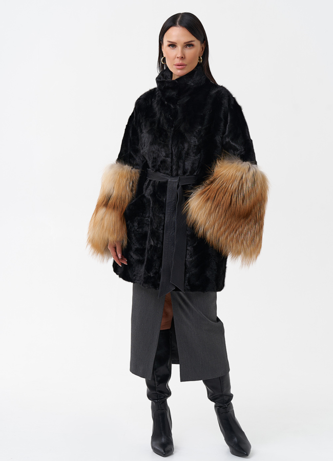 фото Норковая шуба с лисой модель № 29217