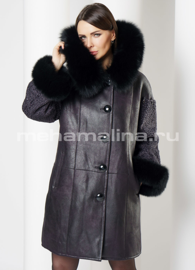 Удлиненная дубленка из эко кожи цвета графит модель № 7752 универмаг малина