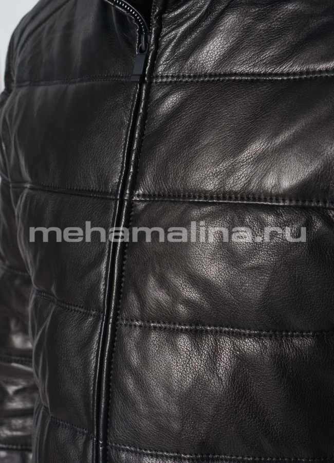 Кожаный пуховик с отделкой из овчины модель № KP-230 в рассрочку