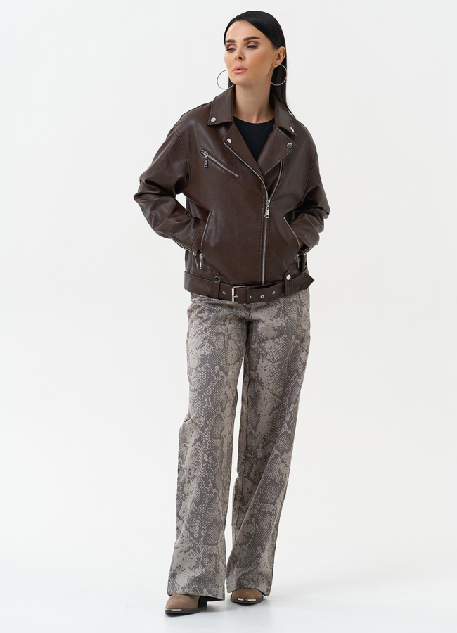 Куртка косуха из эко кожи коричневого цвета модель № 30299 универмаг малина Куртка косуха из эко кожи коричневого цвета модель № 30299 универмаг малина