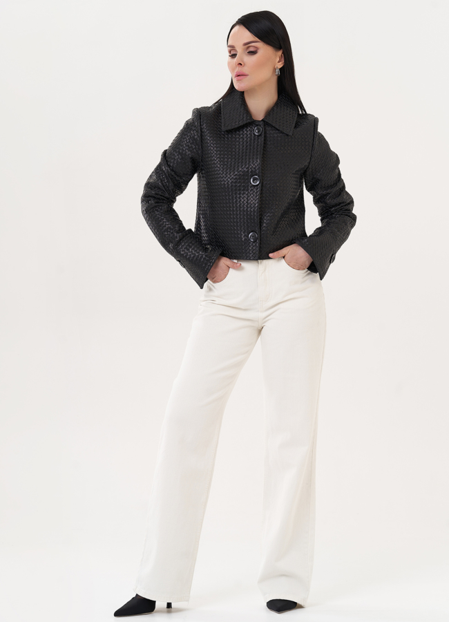 фото Жакет из натуральной кожи с плетением модель № 26951