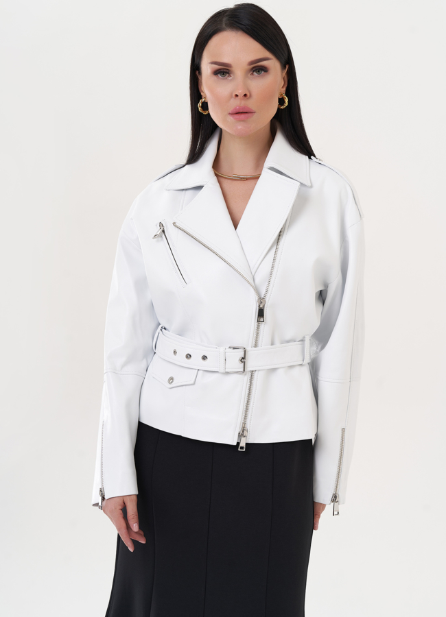 Куртка из натуральной кожи белого цвета  модель № 500140 в кредит