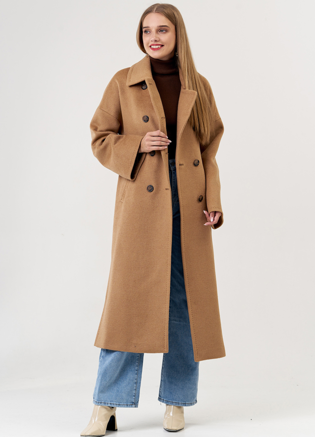Двубортное женское пальто в длине макси модель № 21347 универмаг малина