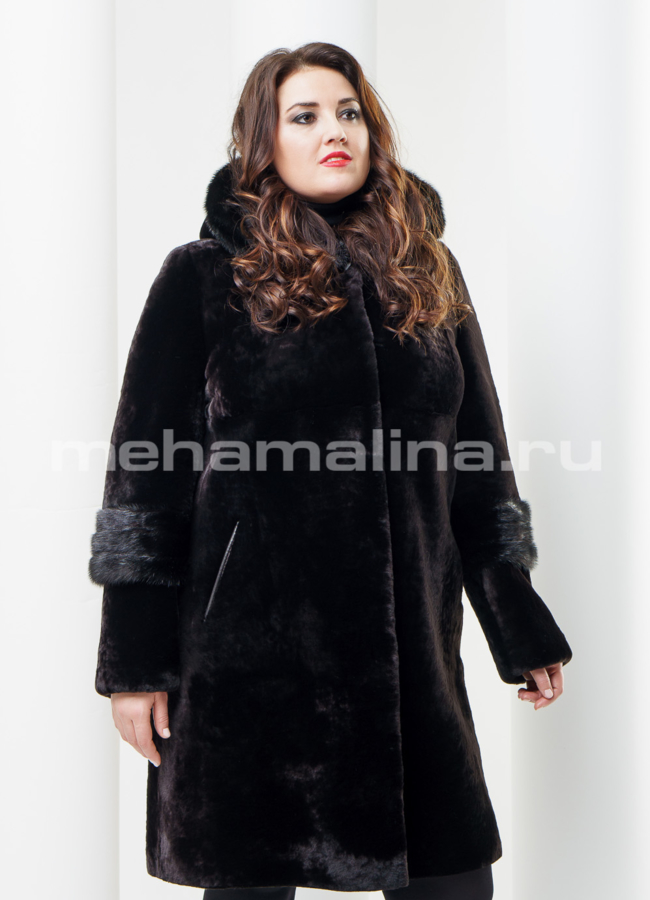 фото Шуба из мутона с капюшоном модель № S-415