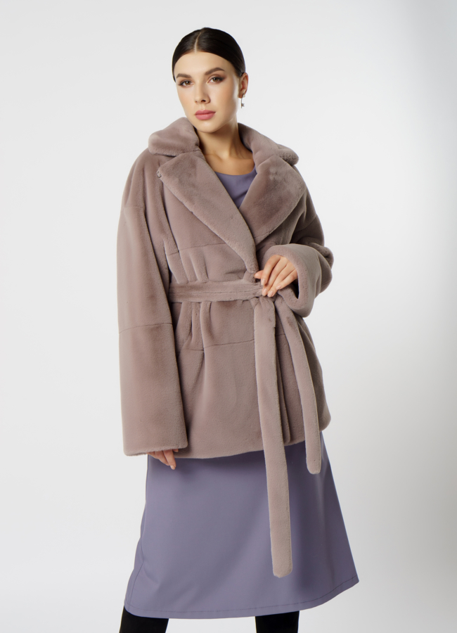 Эко шуба серого цвета  модель № 17839 универмаг малина