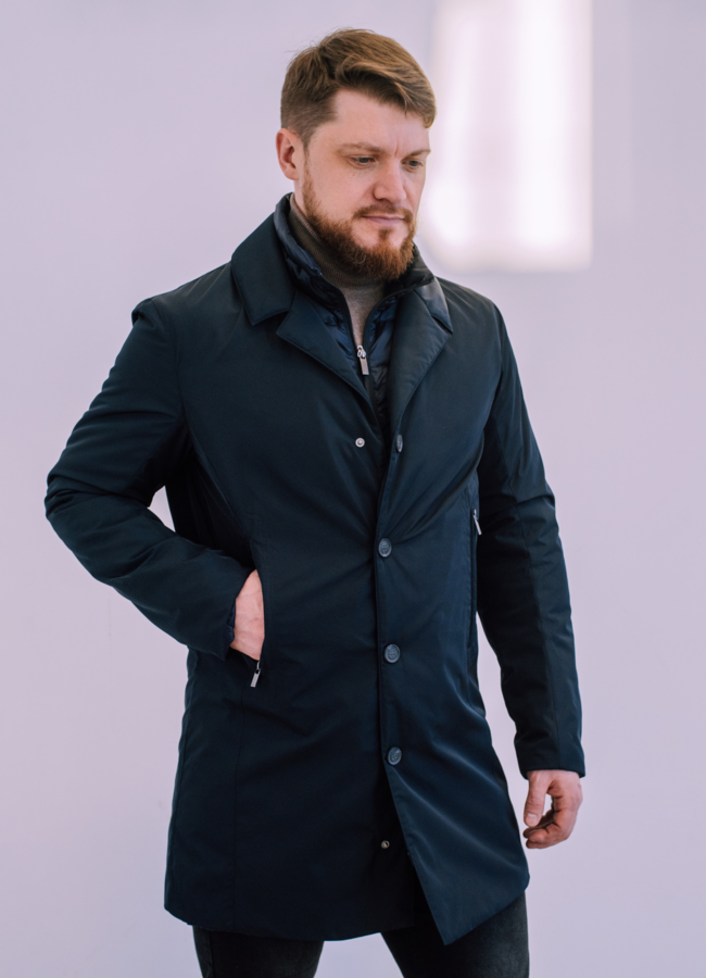 Утепленная мужская куртка синего цвета  модель № 22534 в рассрочку