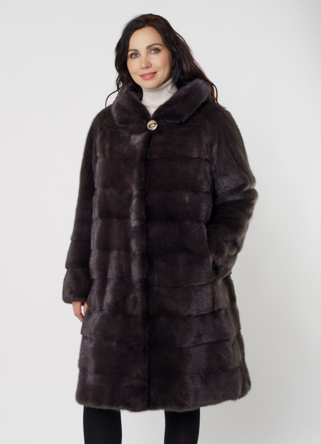 Поперечная норковая шуба в цвете уголь модель № 8010 универмаг малина