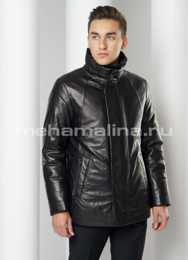 Мужской пуховик модель № ПМ-95 меха малина