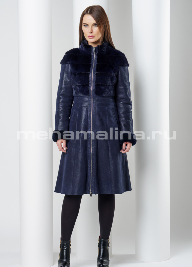 Дубленка синего цвета модель № D-187 в рассрочку