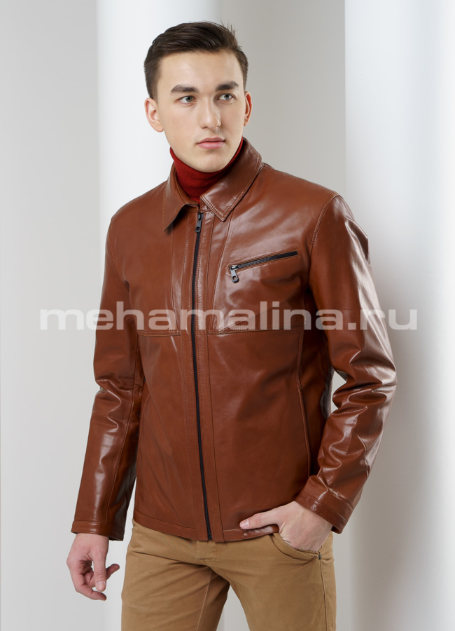 Куртка кожаная модель № KP-170 меха малина