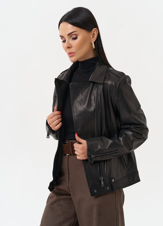 Куртка кожаная черного цвета модель № 10662 универмаг малина Куртка кожаная черного цвета модель № 10662 универмаг малина