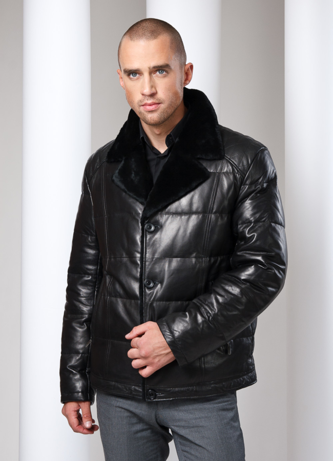 Кожаный пуховик модель № ПМ-5 в рассрочку