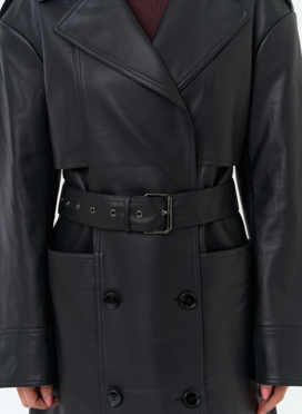 Женский плащ из натуральной кожи с поясом