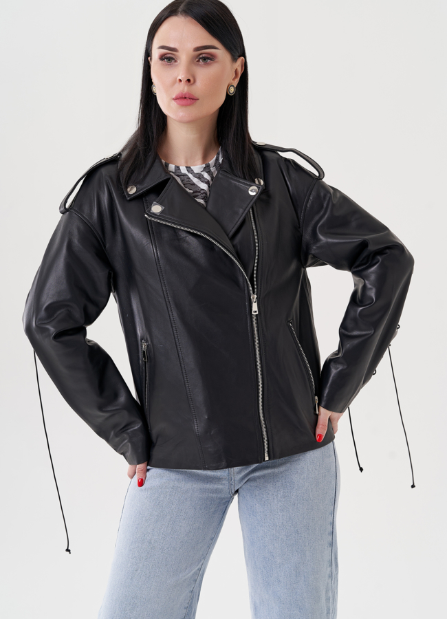 Женская куртка косуха из натуральной кожи  модель № 24401 универмаг малина