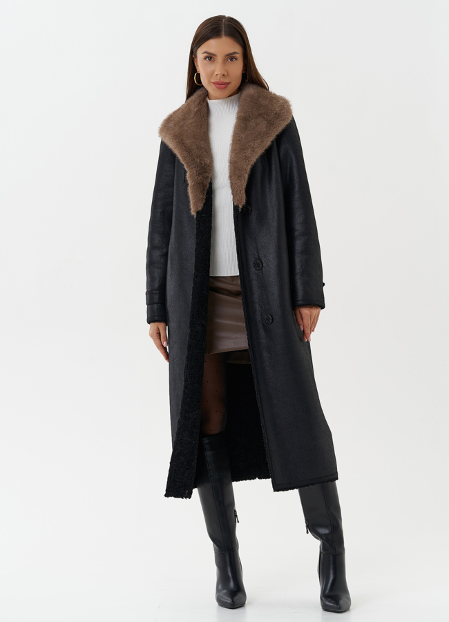 Двухсторонняя дубленка из эко кожи модель № 27781 универмаг малина