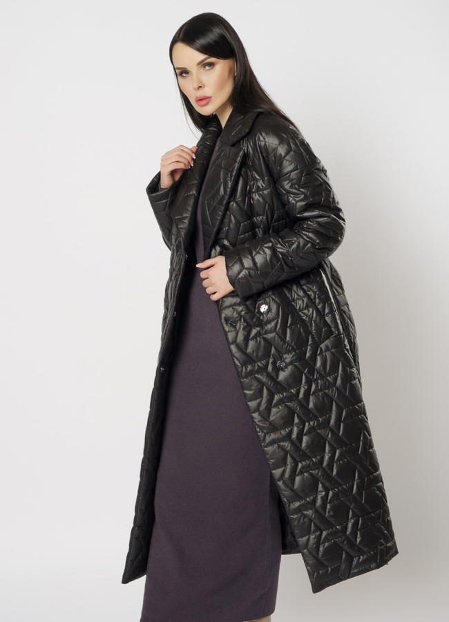 Черное длинное пальто  модель № 17786 универмаг малина