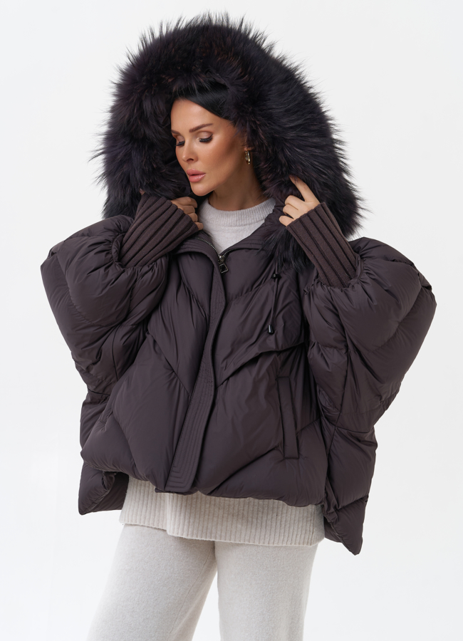 Пуховик с капюшоном из меха чернобурки модель № 29360 универмаг малина