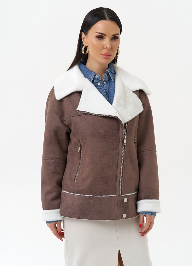 Женская дубленка из эко замши  модель № 29984 универмаг малина