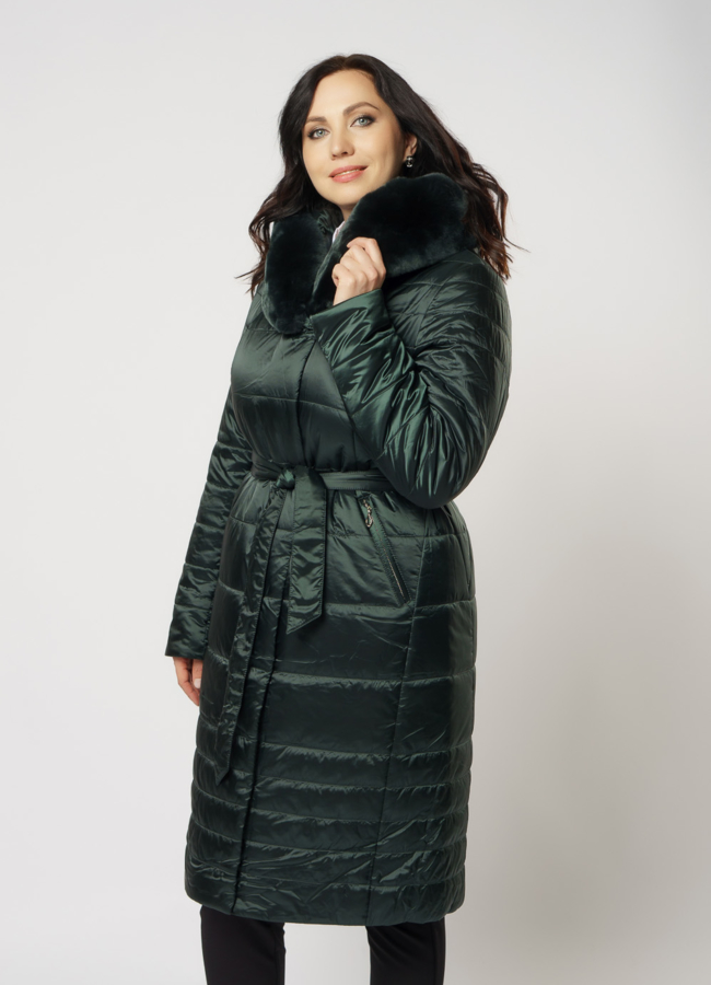 Пуховик с капюшоном с кроликом модель № 1963 меха малина