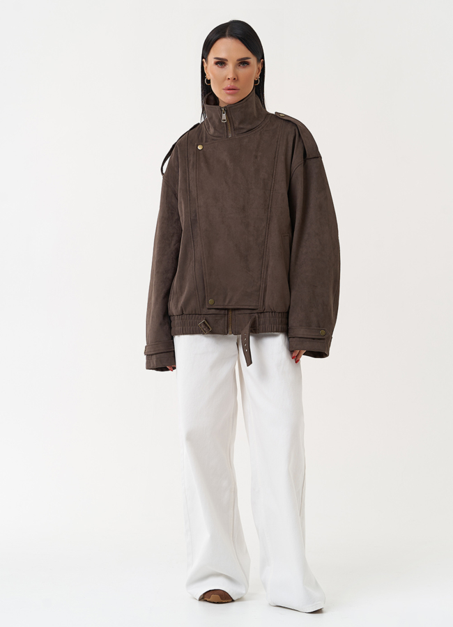 Женская куртка бомбер из эко замши коричневого цвета модель № 30451 универмаг малина Женская куртка бомбер из эко замши коричневого цвета модель № 30451 универмаг малина