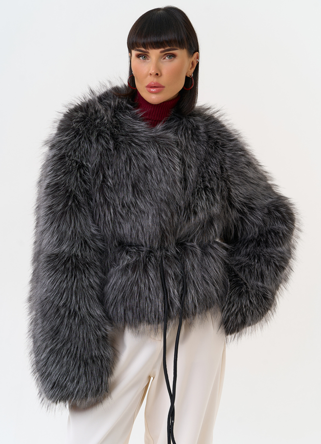 Короткая куртка из эко меха с декоративным поясом модель № 31262 меха малина Короткая куртка из эко меха с декоративным поясом модель № 31262 меха малина