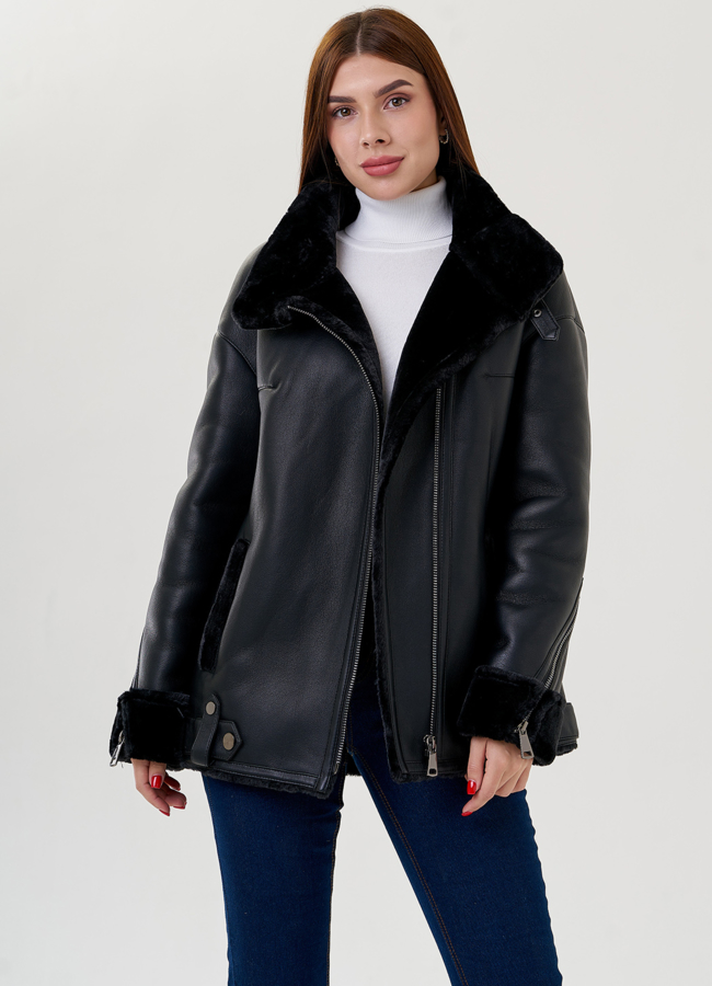 Дубленка из искусственного меха в черном цвете модель № 79309 универмаг малина