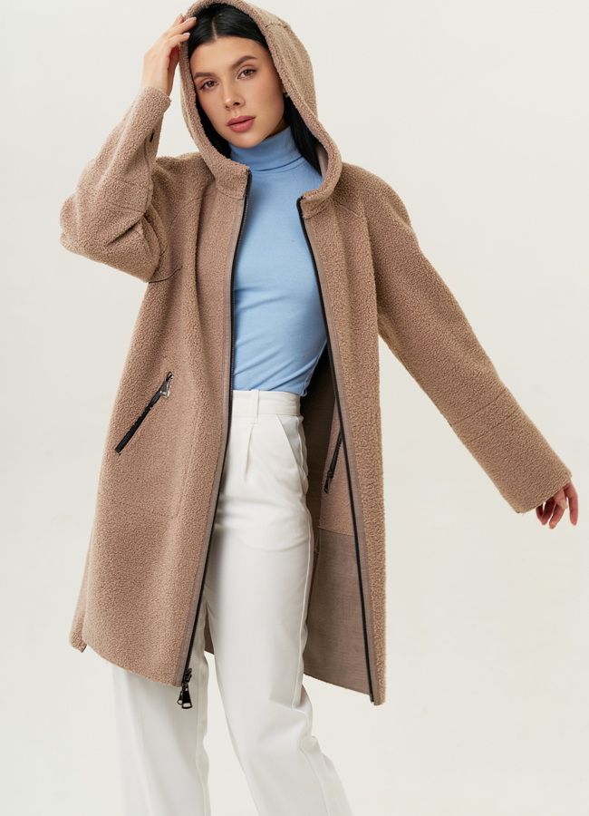 Женское двустороннее пальто из эко замши модель № 22311 универмаг малина