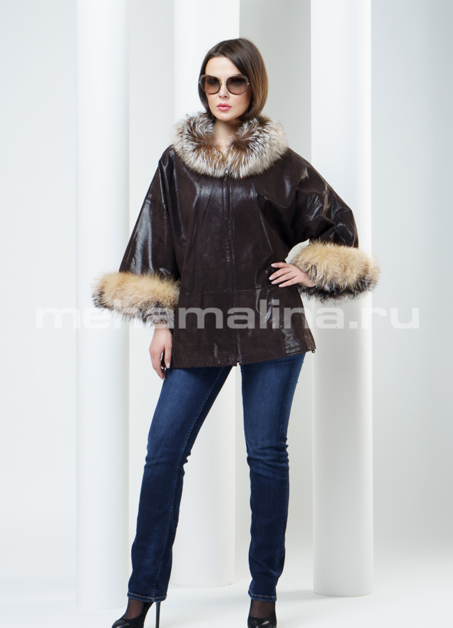 Кожаная куртка с мехом модель № K-241 меха малина